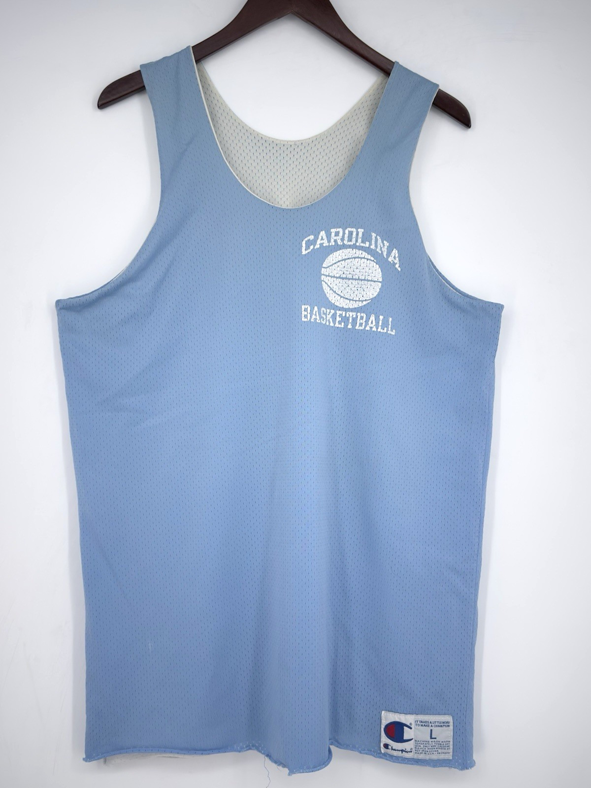 Vintage 90s Champion UNC Carolina Basketball Jersey L Blue Reversible USA Made