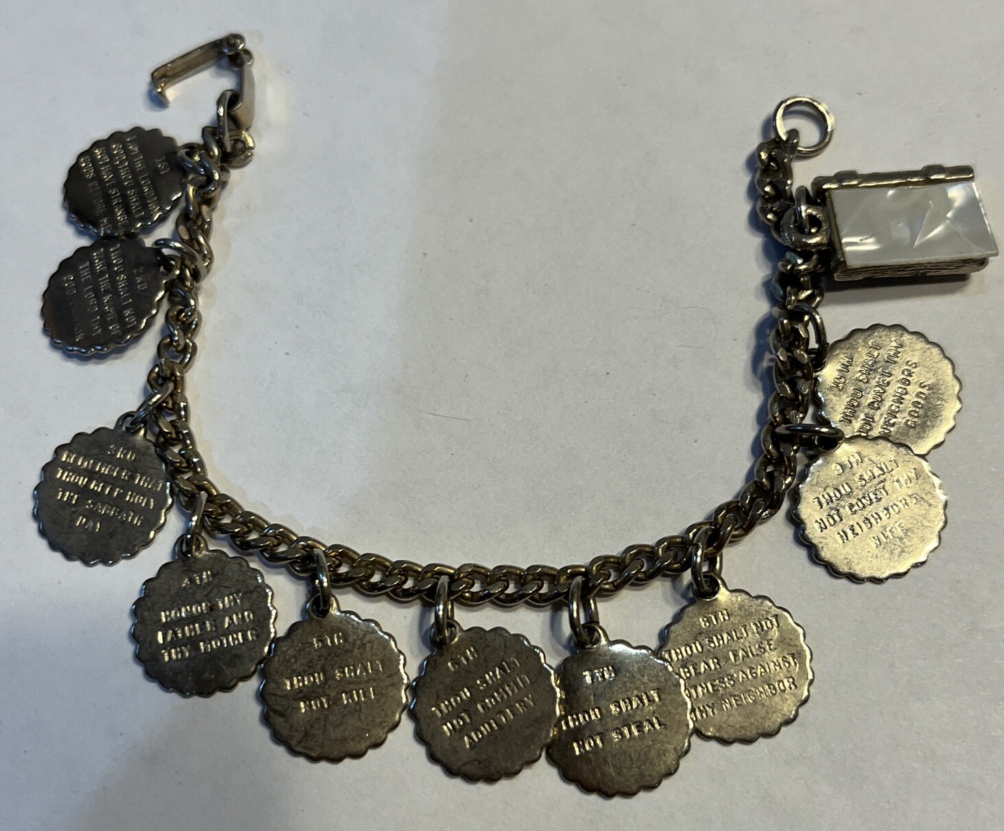 Vintage 10 Commandments Charm Bracelet Dangle Silver Tone 5.25” Vintage 10 Commandments Charm Bracelet Dangle Silver Tone 5.25”