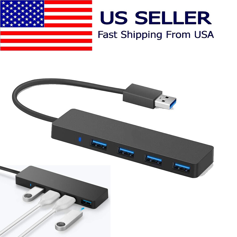 USB 3.0 Hub 4-Port Adapter Charger Data SLIM Super Speed PC Mac Laptop Desktop USB 3.0 Hub 4-Port Adapter Charger Data SLIM Super Speed PC Mac Laptop Desktop