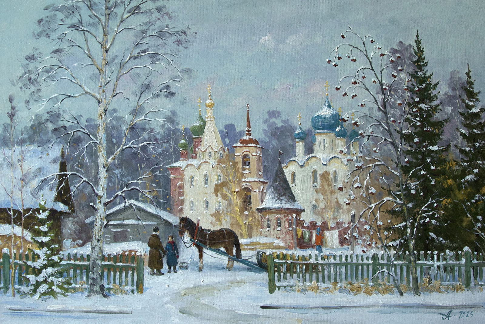 Russian Winter Landscape, Pereslavl, Old Town, Original Oil on Canvas Painting