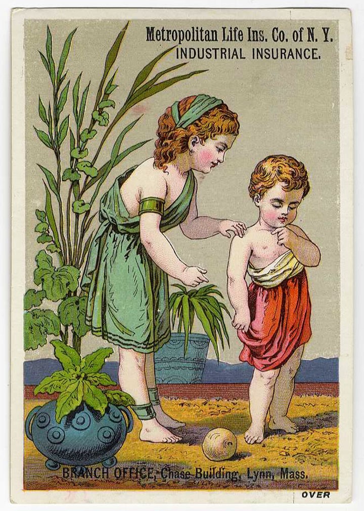 New York METROPOLITAN & Burial Insurance VICTORIAN Trade Card 1880\'s CHILDREN New York METROPOLITAN & Burial Insurance VICTORIAN Trade Card 1880\'s CHILDREN