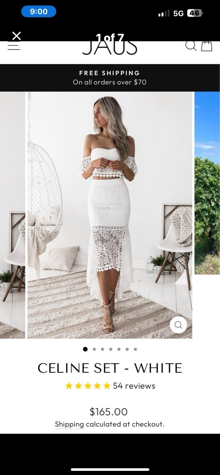 JAUS Celine White Lace 2-Piece Off-Shoulder Set M Party Top & Skirt