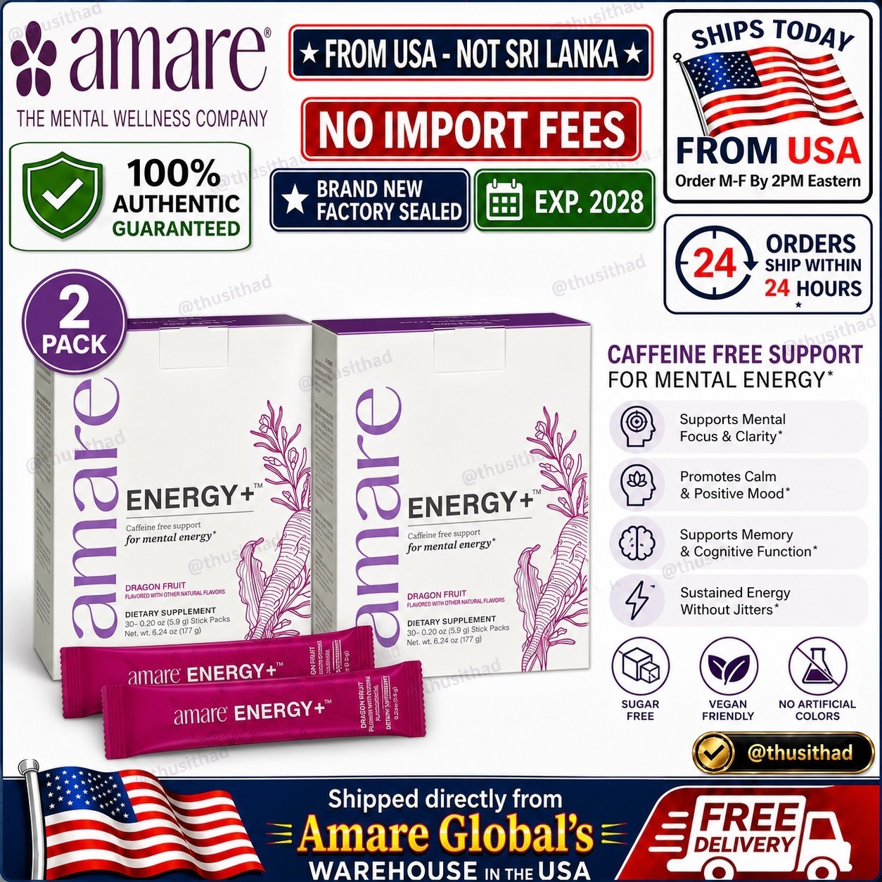 Amare Global Energy+ Dragon Fruit (30 Sticks x 2 box) New Sealed🔥US Seller🔥