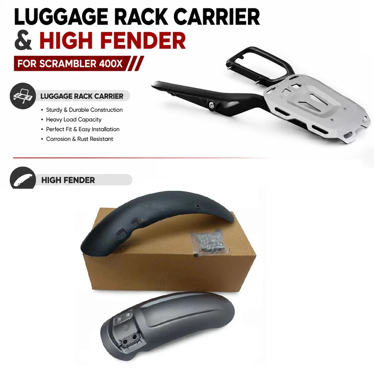 TRIUMPH Luggage Rack Carrier & High Fender Kit Fit For Scrambler 400x