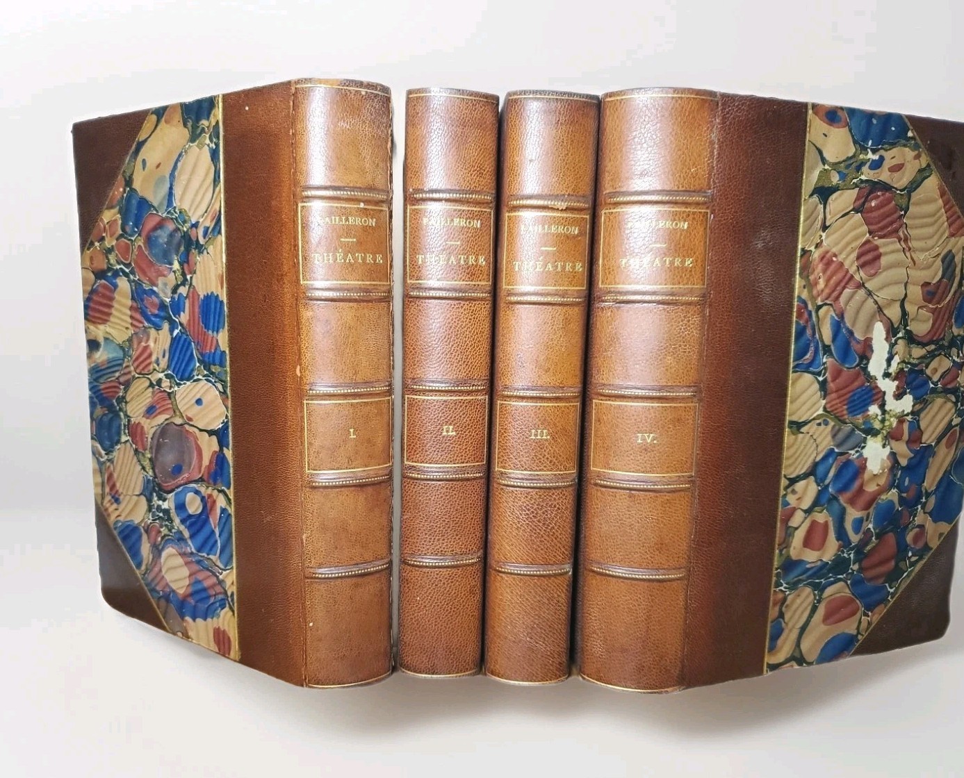 Theatre Complet, Volume Set circa 1800s French Leather Bindings Marbled Endpages Theatre Complet, Volume Set circa 1800s French Leather Bindings Marbled Endpages