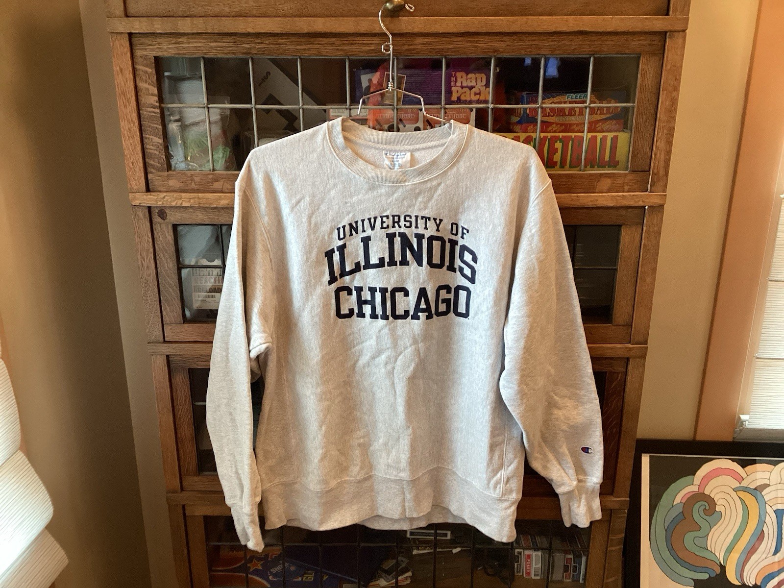VTG UIC Flames CHAMPION Gray Reverse Weave SPELL OUT Sweatshirt SZ L - Cool VTG UIC Flames CHAMPION Gray Reverse Weave SPELL OUT Sweatshirt SZ L - Cool