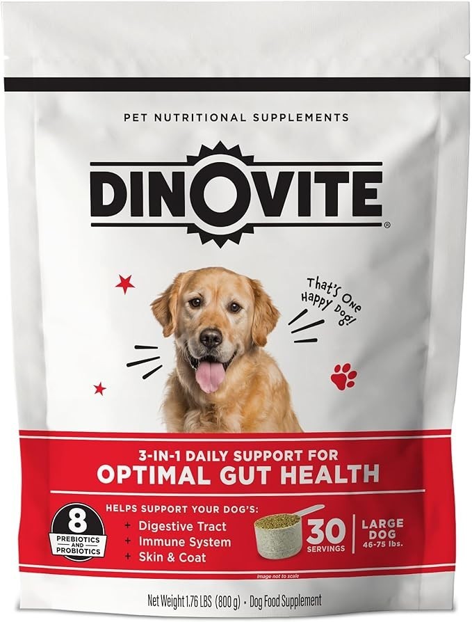 Dinovite for Large Dogs, 3-In-1 Probiotic Supplement Dogs 45-75 lbs