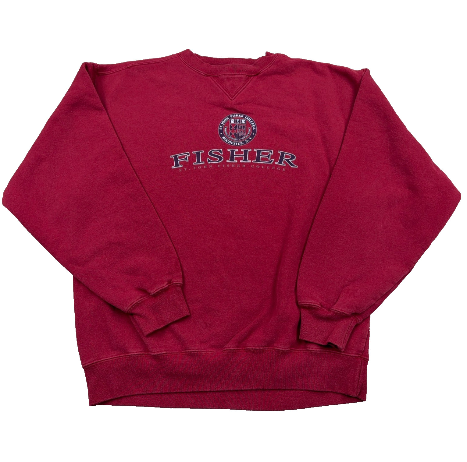 Vintage St John Fisher Collage Sweatshirt Men Medium Red Crewneck JanSport Y2K Vintage St John Fisher Collage Sweatshirt Men Medium Red Crewneck JanSport Y2K