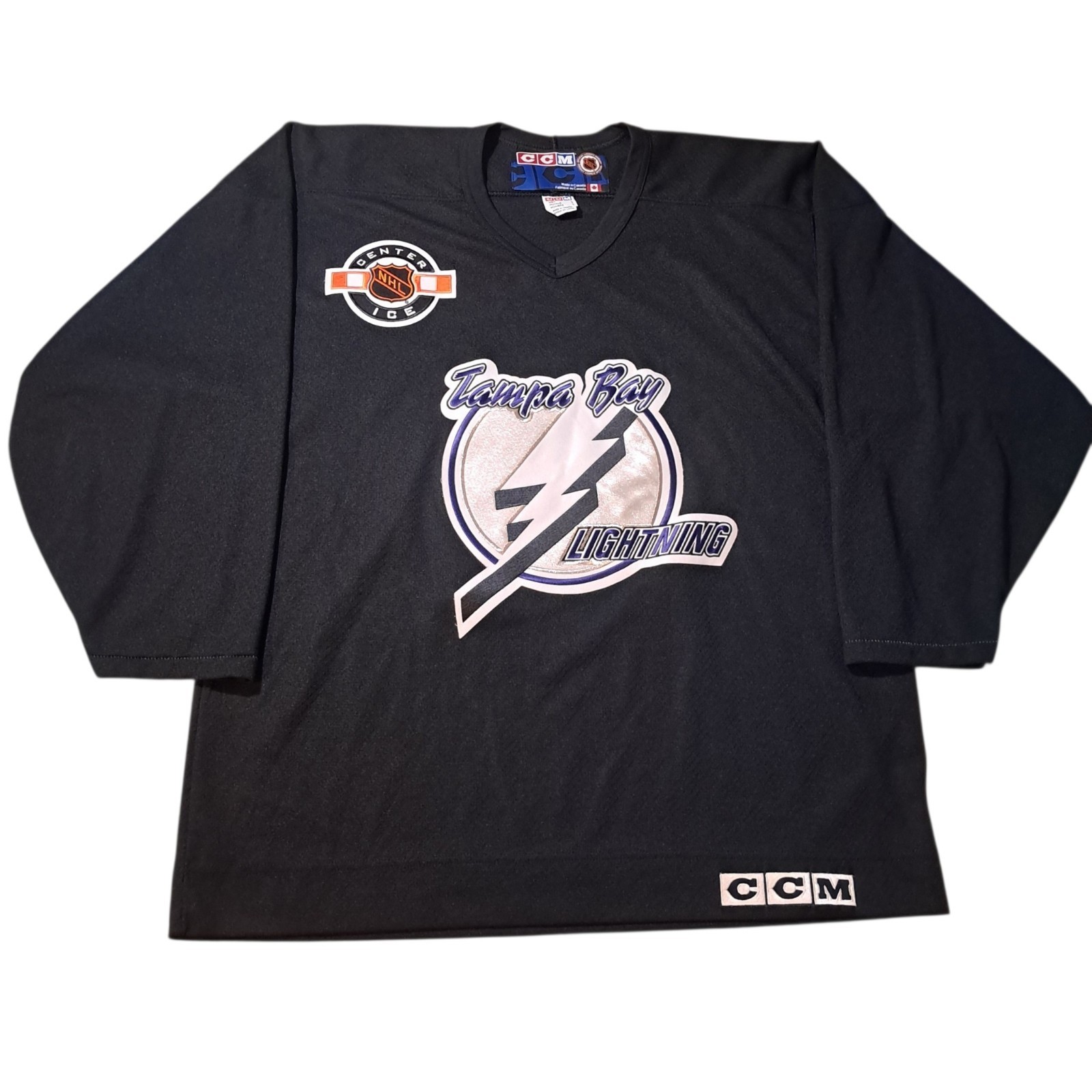 Vintage CCM Tampa Bay Lightning NHL Center Ice Black Practice Hockey Jersey L