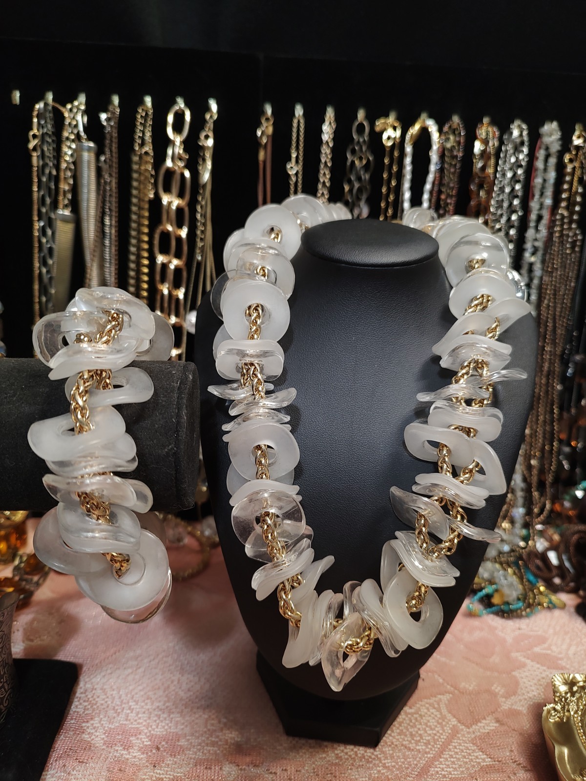 Vintage RARE Signed NAPIER Crystal Ice Lucite Necklace Bracelet Set 80s Runway Vintage RARE Signed NAPIER Crystal Ice Lucite Necklace Bracelet Set 80s Runway