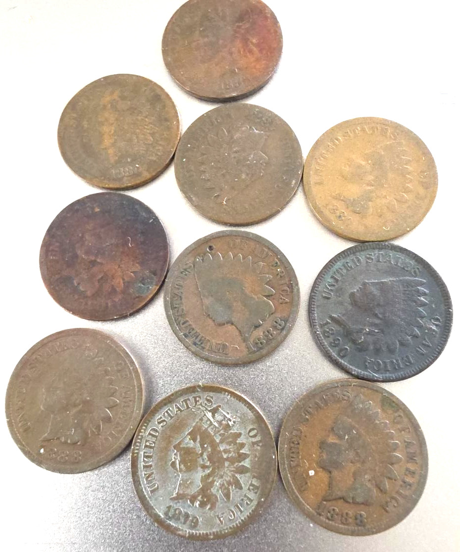 10 Indian Head Cent Penny Lot – 1870s–1890s – Mixed Dates – Circulated/Cull