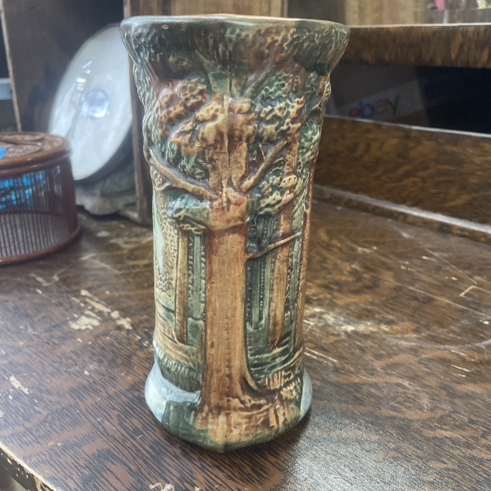 Antique Weller Pottery Forest Vase   As Found