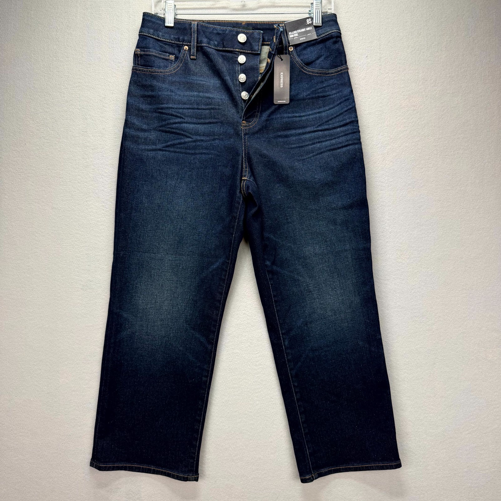 Express Ankle Jeans Womens 8S Blue Denim Stretch Relaxed High Rise Straight New