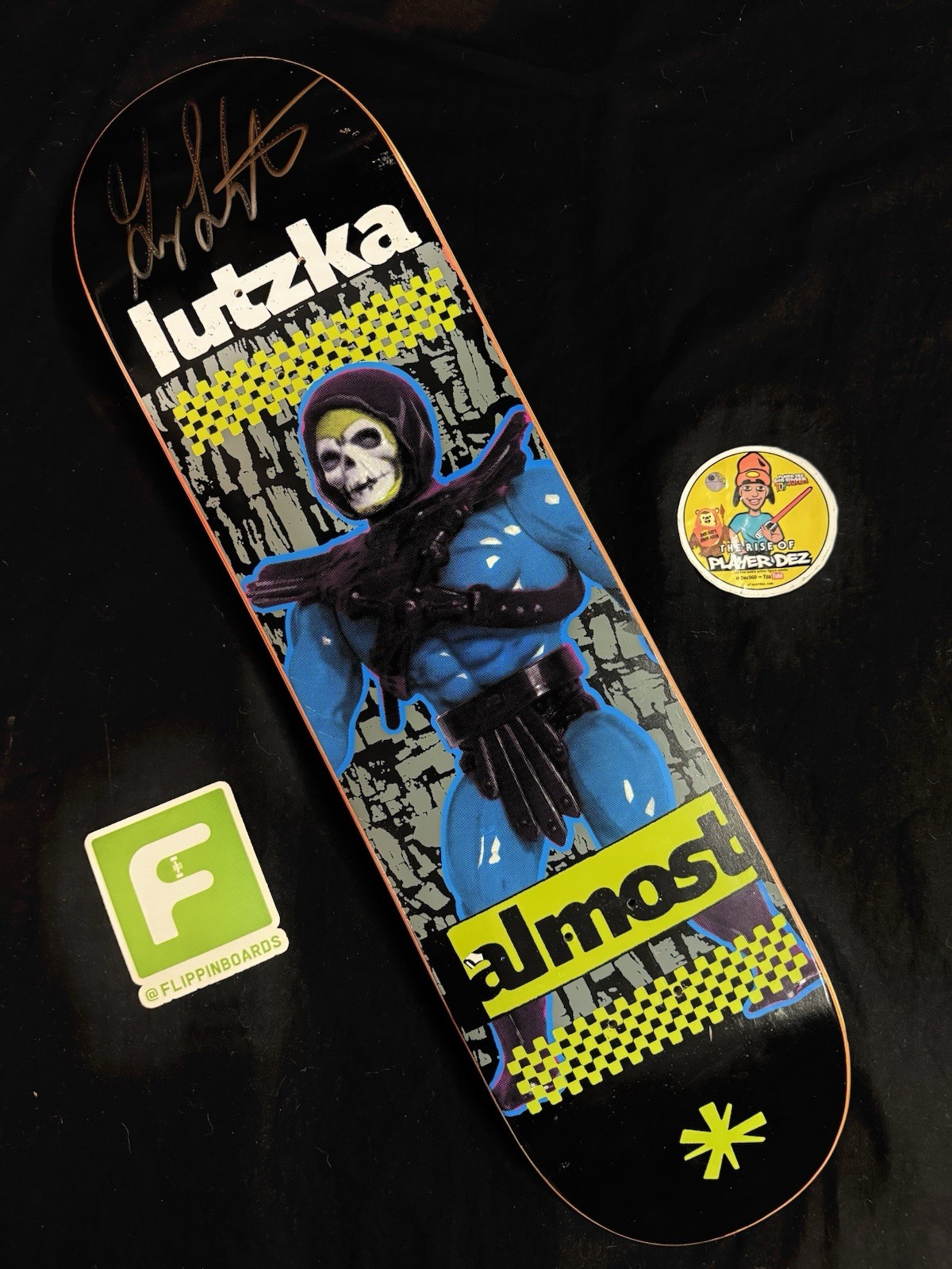 SUPER RARE SIGNED Greg Lutzka Skeletor He Man Almost Skateboard Deck AUTOGRAPH