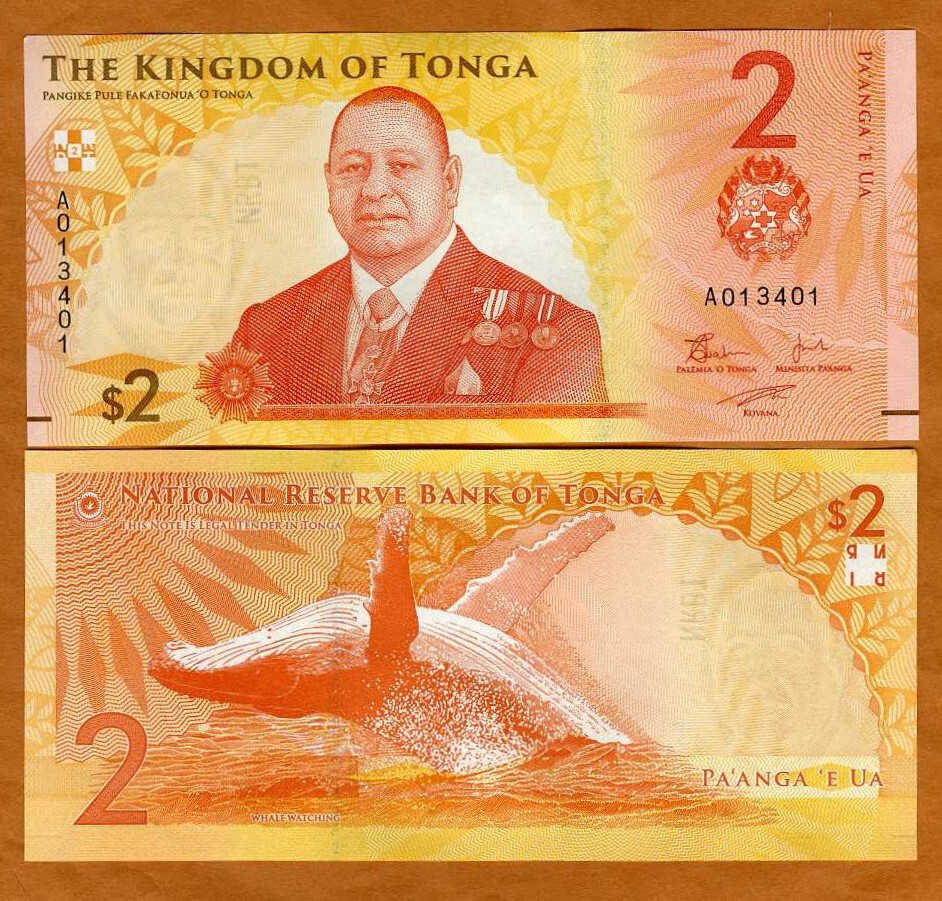 Tonga, 2 Pa\'anga, ND (2023), P-50, A-Prefix, UNC Whale, New Series of Notes