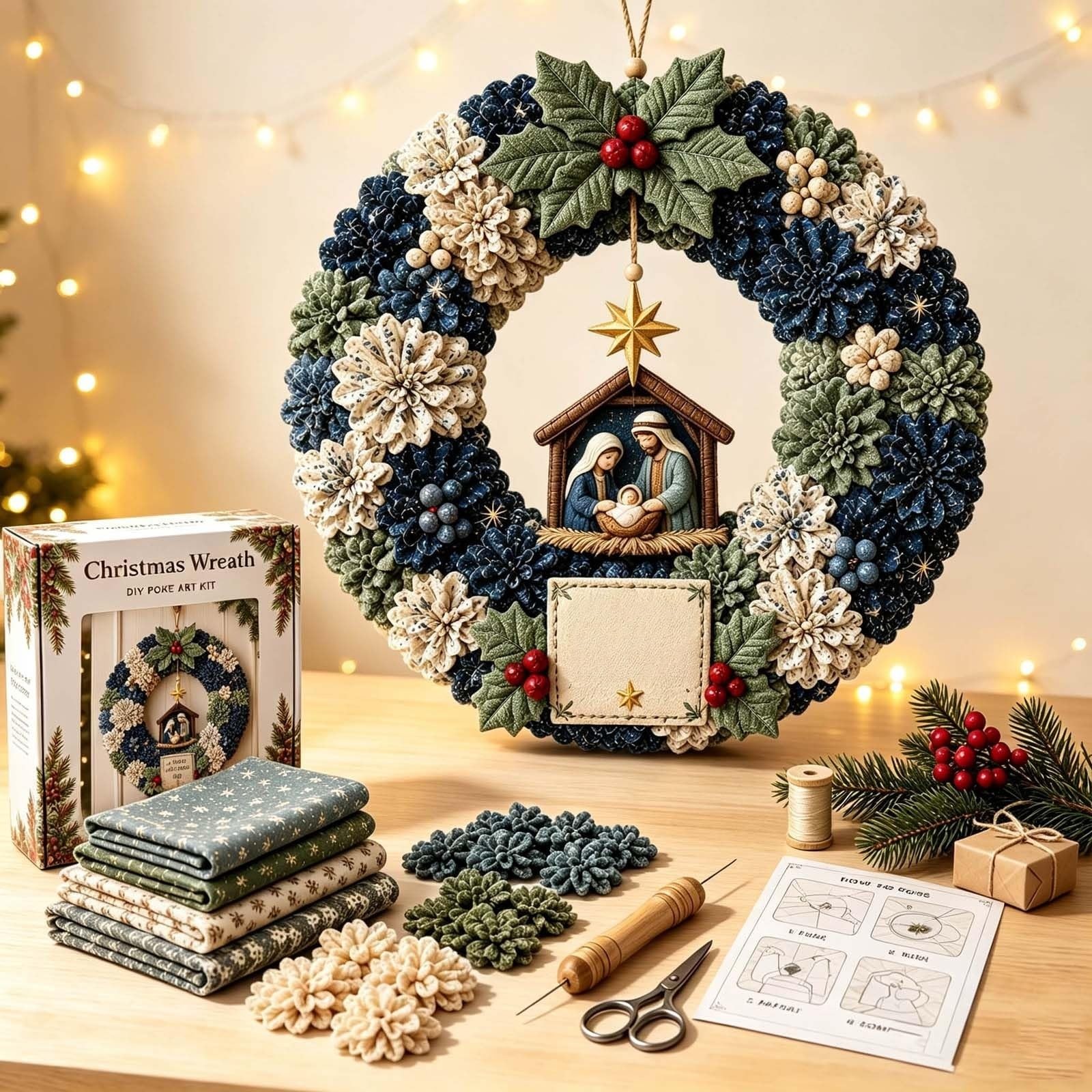3D Fabric Poke Wreath DIY Kit Christmas Holiday Craft Set F