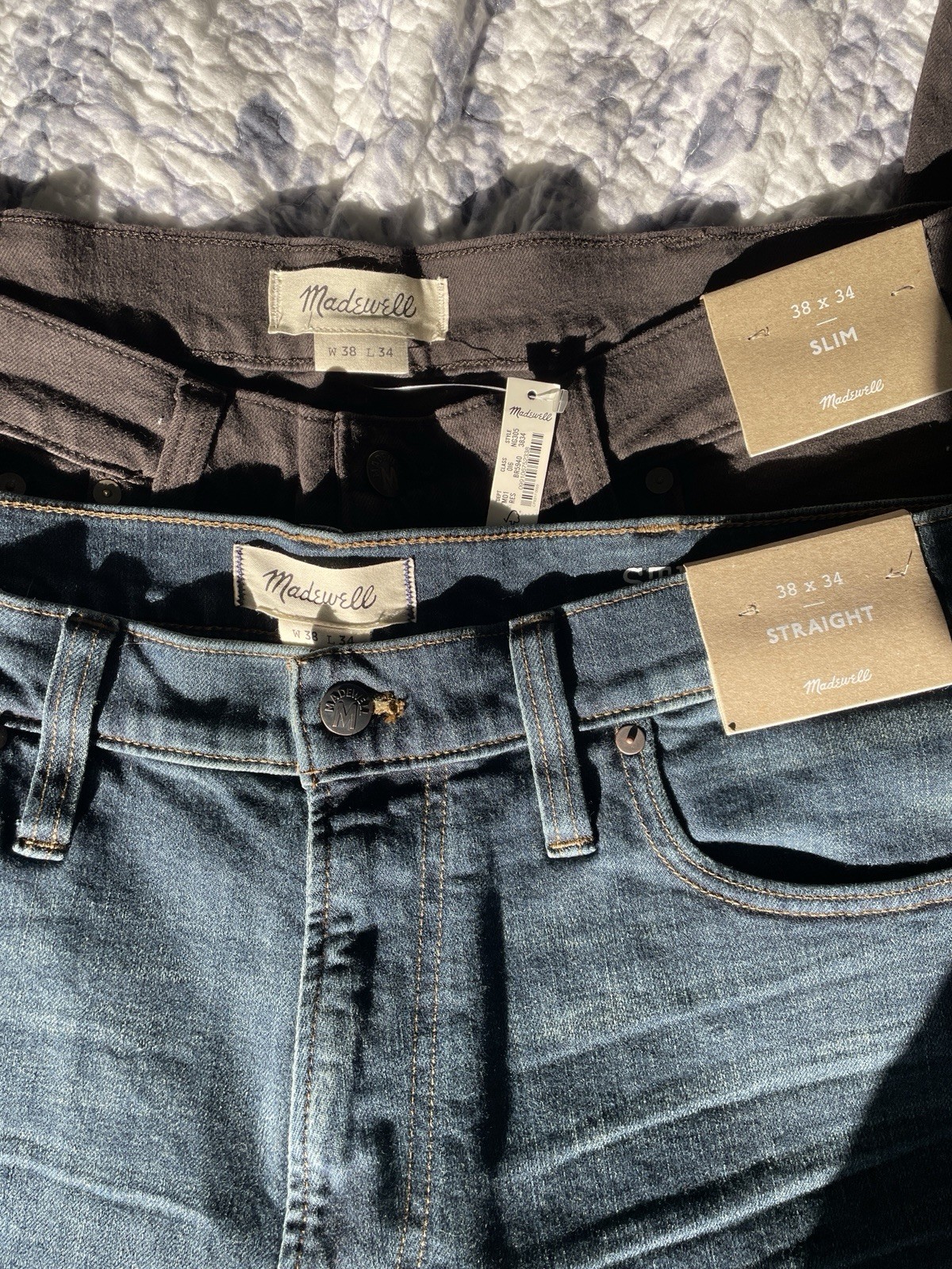 Madewell Men\'s Pants Jeans Lot 38x34, Blue/Brown Trousers Denim