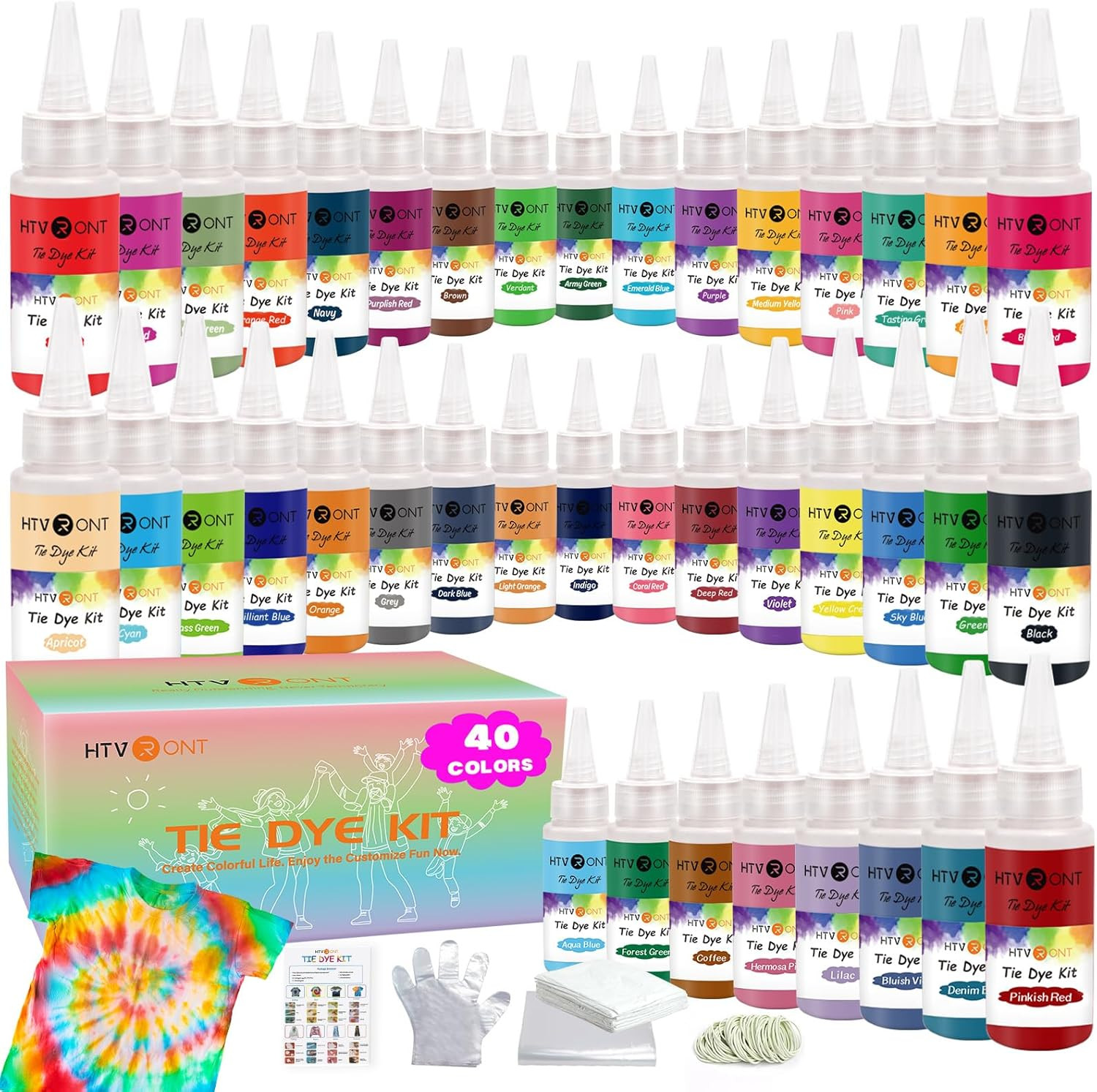 HTVRONT Tie Dye Kit - 40 Vibrant Colors Tye Dye Kit for Large Groups, Pre-Filled HTVRONT Tie Dye Kit - 40 Vibrant Colors Tye Dye Kit for Large Groups, Pre-Filled