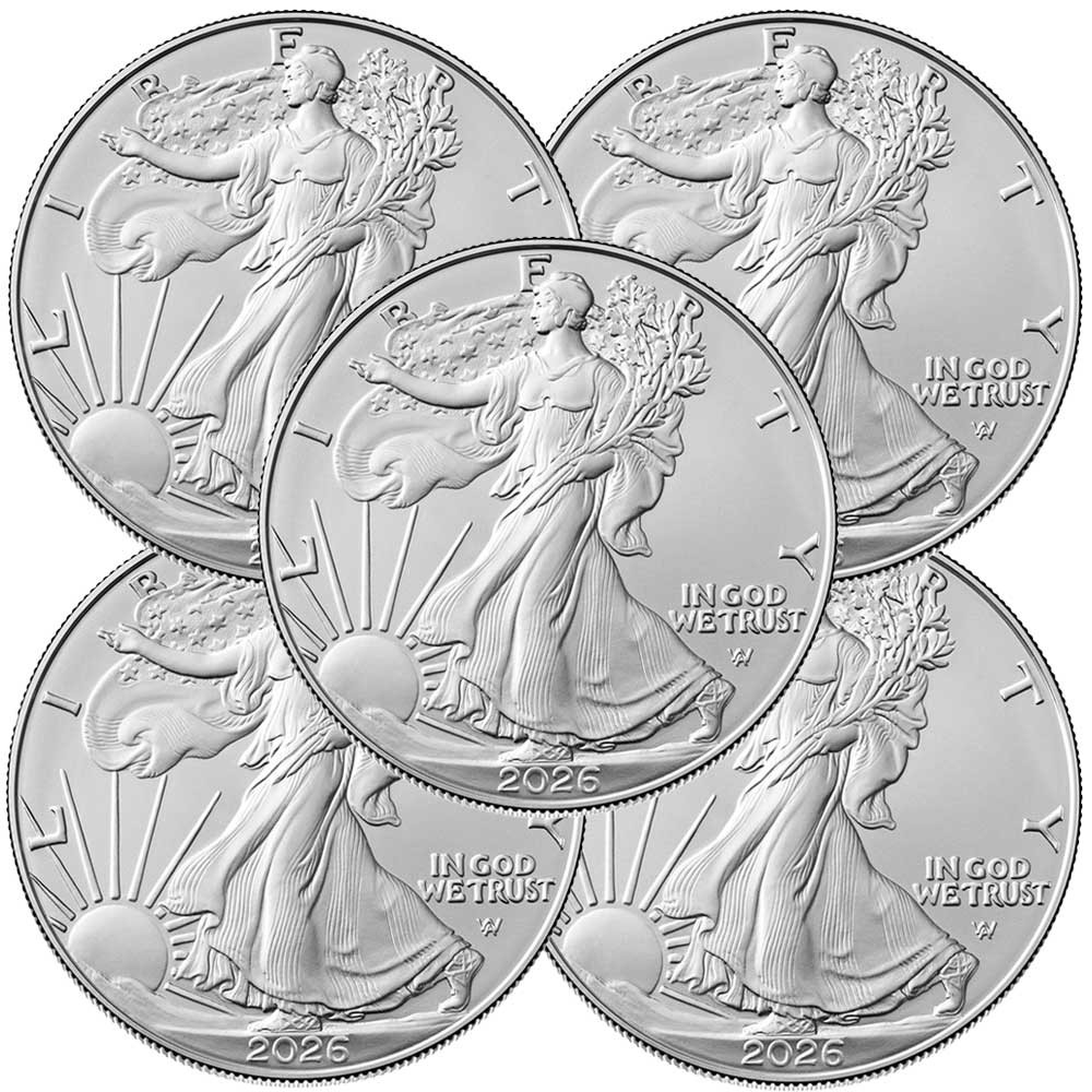 Lot of 5 - 2026 $1 American Silver Eagle 1 oz BU Lot of 5 - 2026 $1 American Silver Eagle 1 oz BU