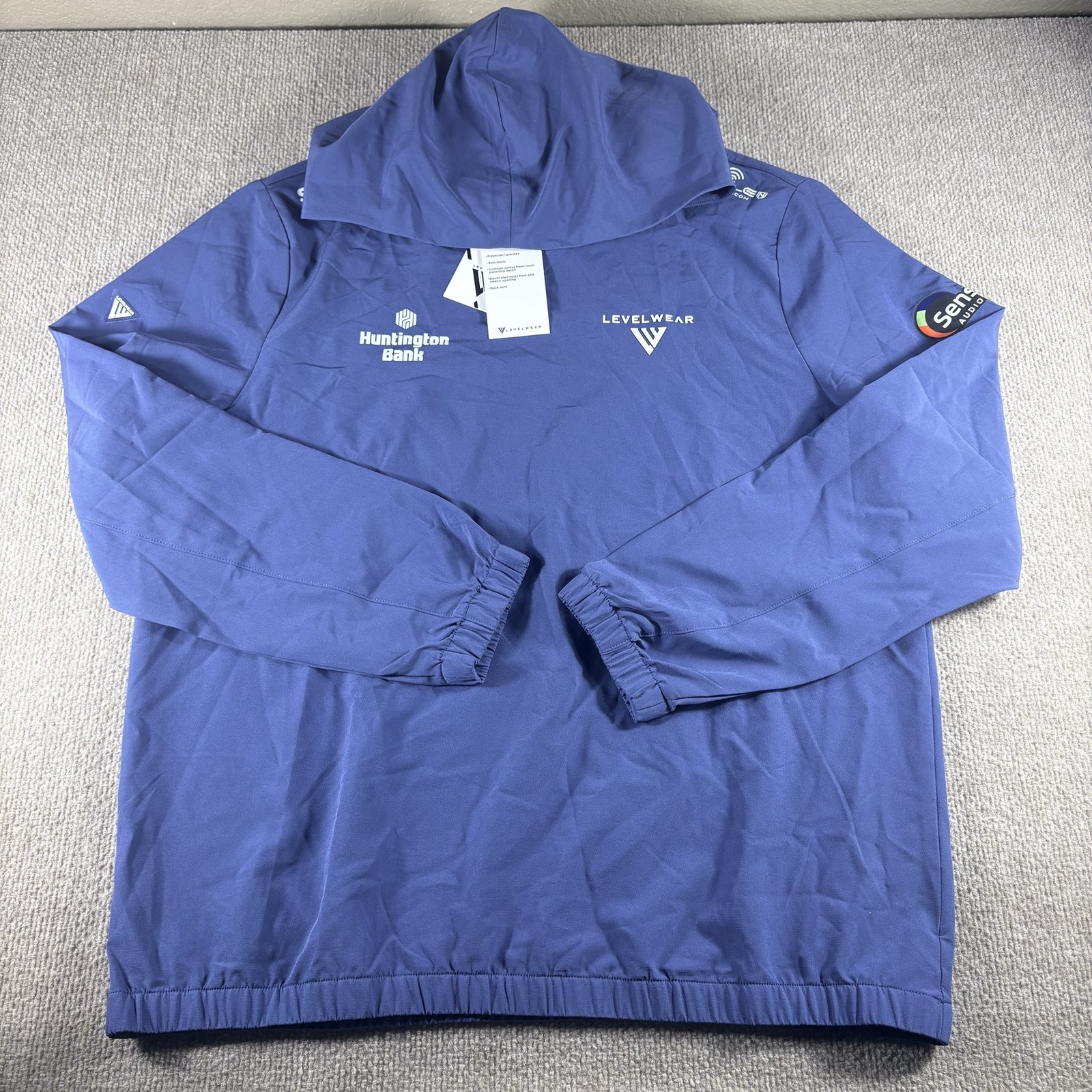 Levelwear Jacket Mens Large Blue Hooded Pullover Windbreaker Huntington Bank