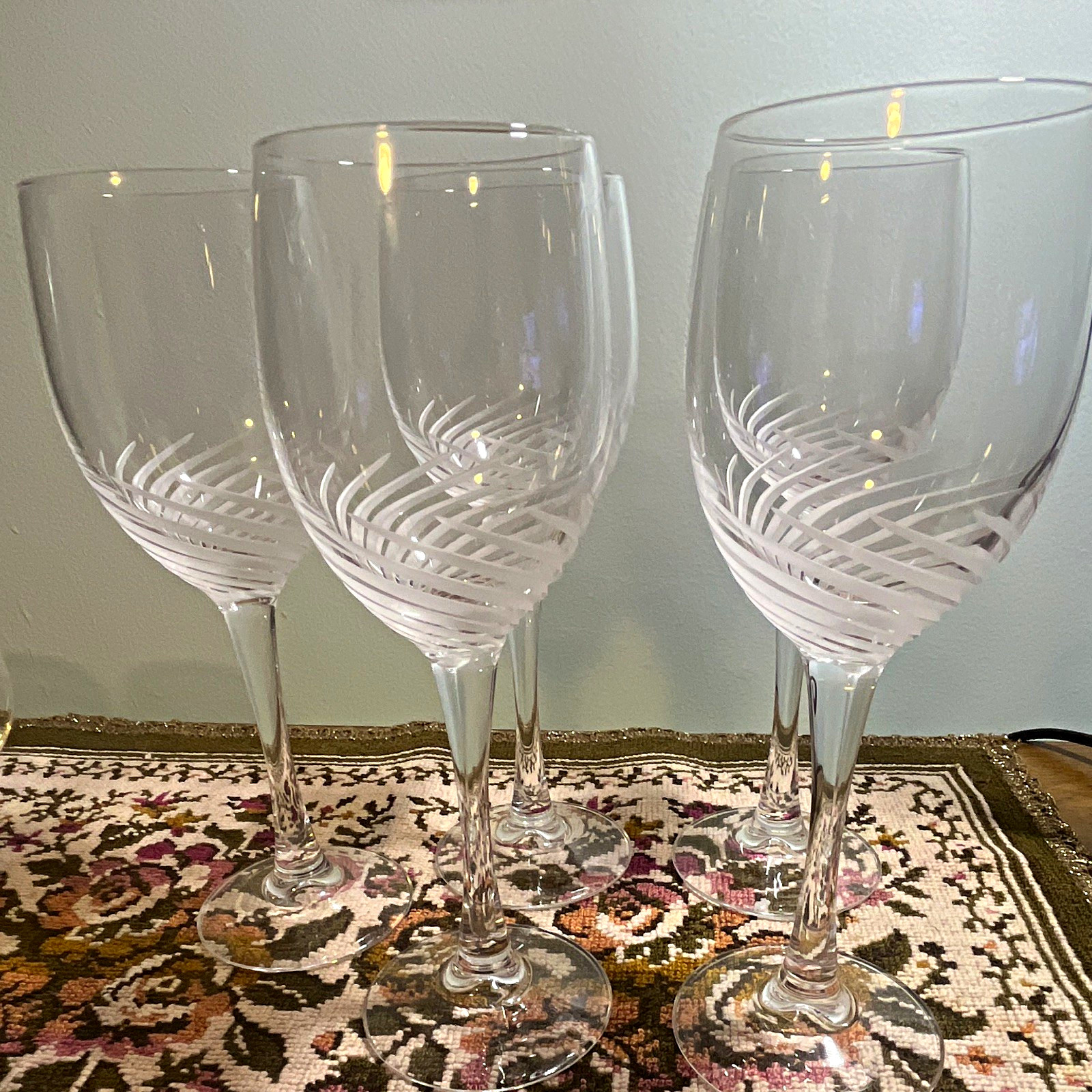 Set 5 Cristal D\'Arques Durand France Crystal Spirale Mate Water Wine Glasses