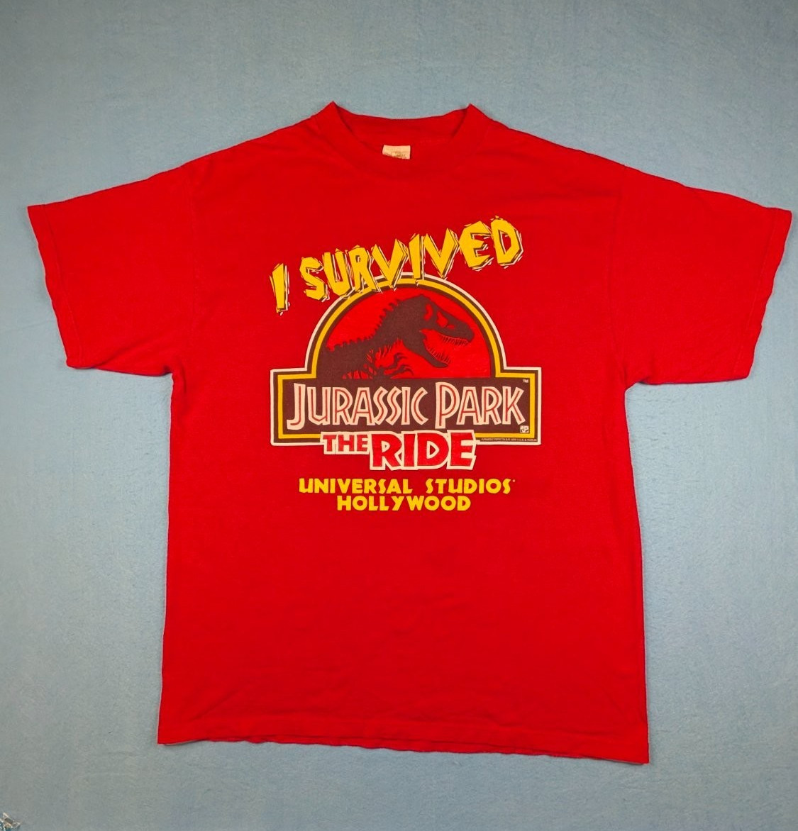 VTG 1996 Jurassic Park I Survived The Ride T Shirt XL Universal Studios USA 90s