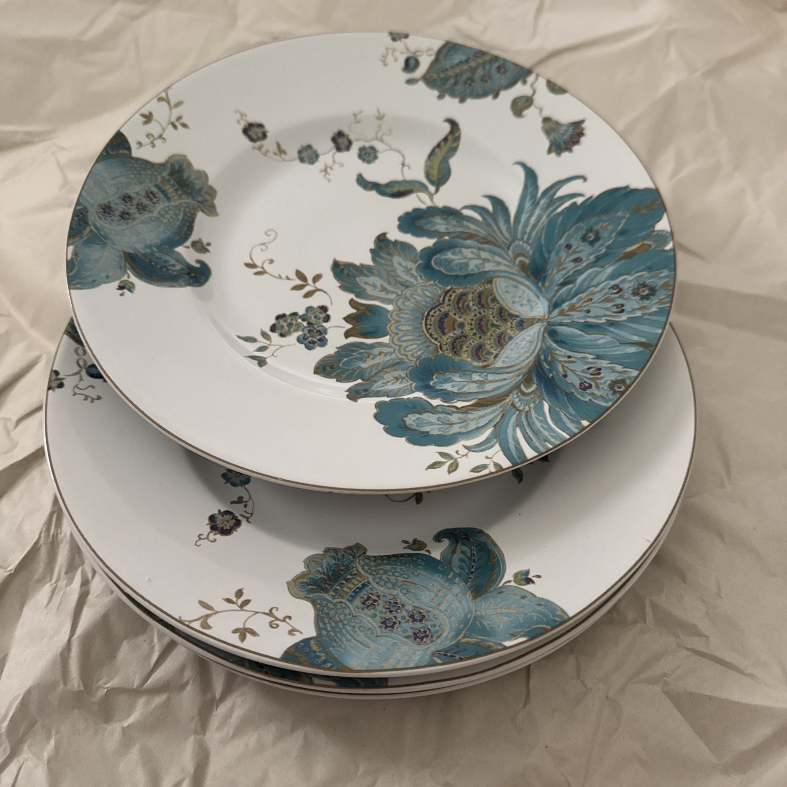 222 Fifth Eliza Teal Porcelain Luncheon Salad Plates 8 3/4” Set Of 4 Mint C