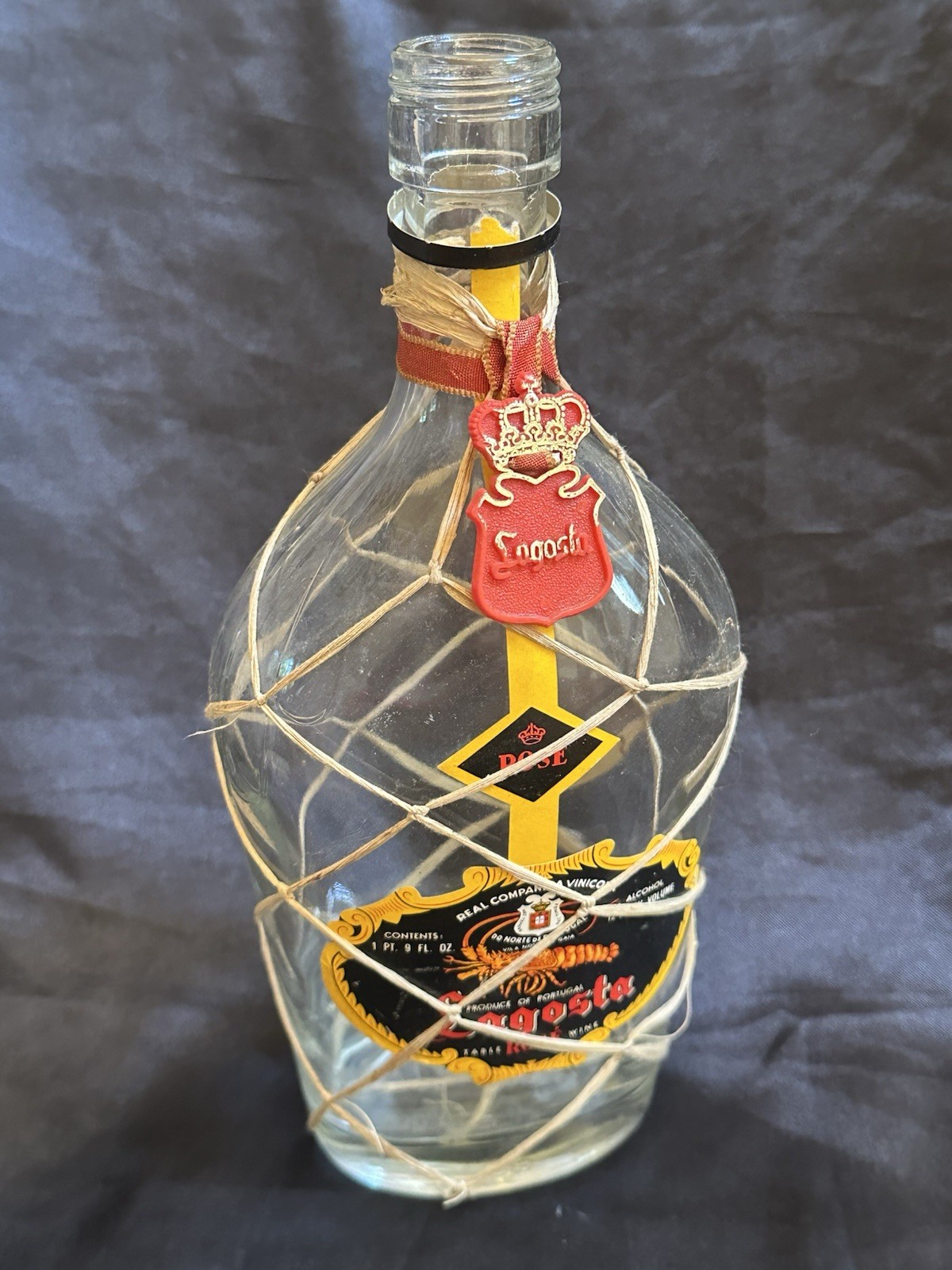 Vintage Lagosta Rose Wine Bottle Portugal Raffia Net Real Vinicola