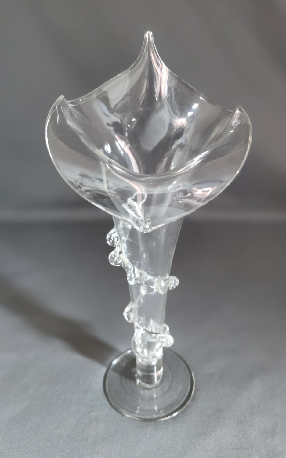 Antique Victorian Jack in the Pulpit Art Glass Vase Clear Rigaree Stourbridge