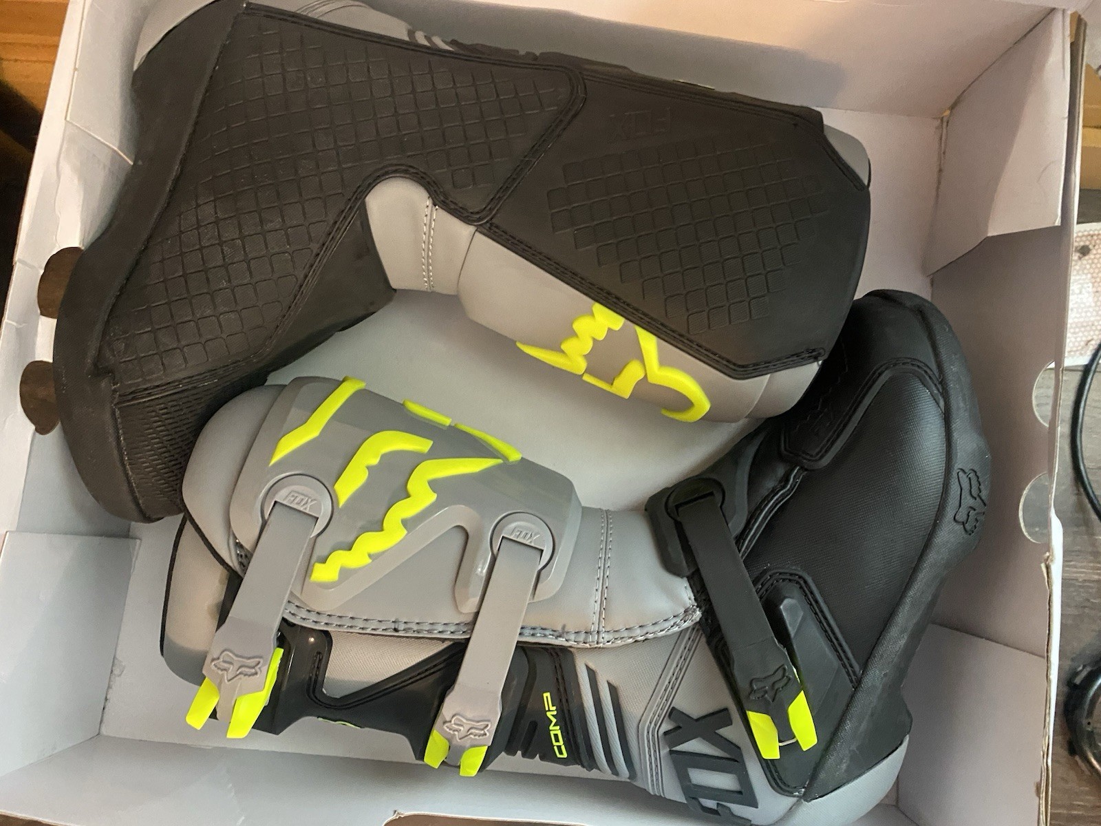 Fox Racing Youth Comp Motocross Boots Steel Grey Yellow Y5 Kids Dirt Bike MX NIB