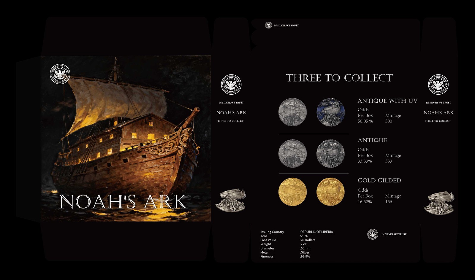 2026 Liberia Noah’s Ark Blind Box 2 oz .999 Silver Collectible Coin | 999 Minted