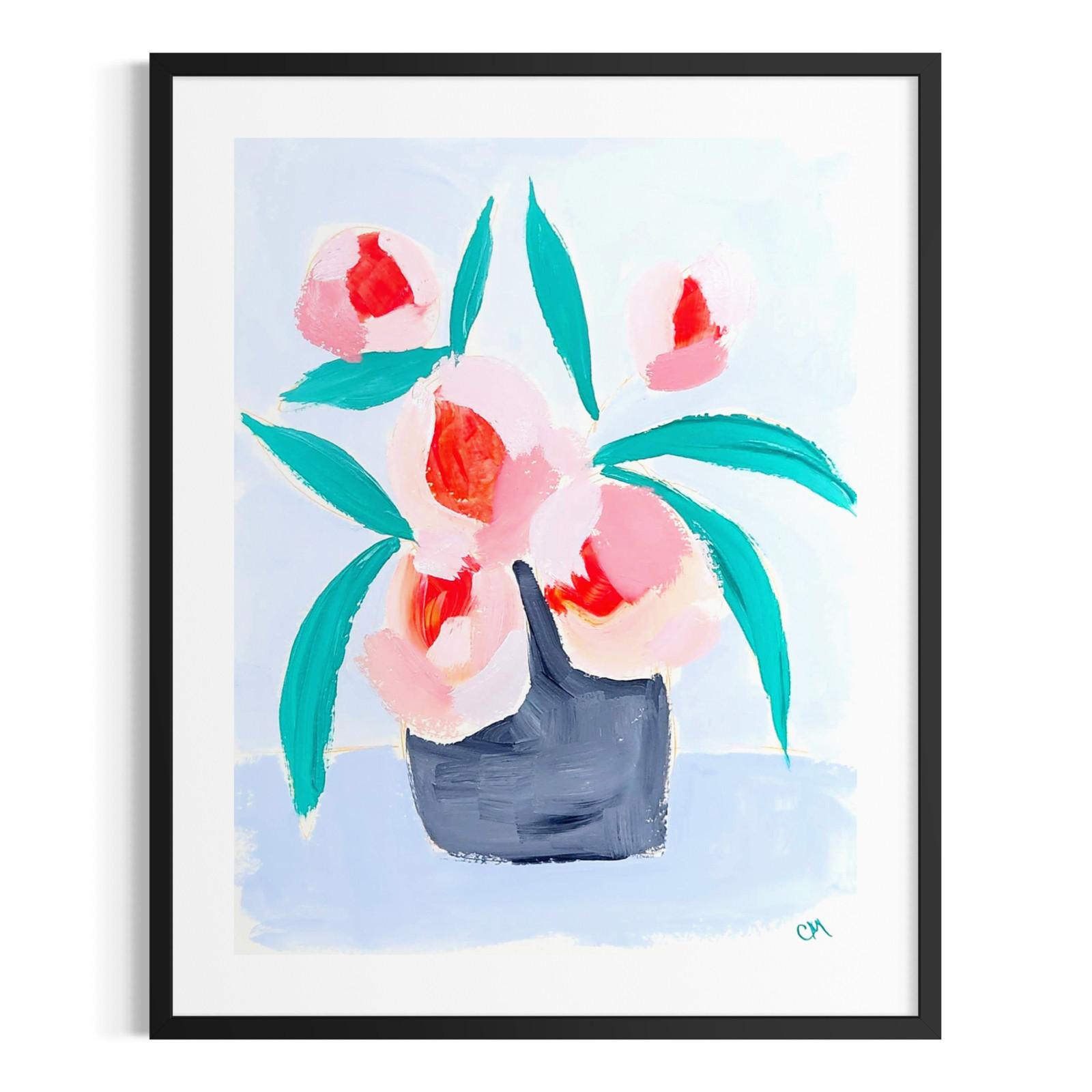 Floral Painting Fine Art Abstract Acrylic 9x12 Pink Blue Bedroom Wall Art