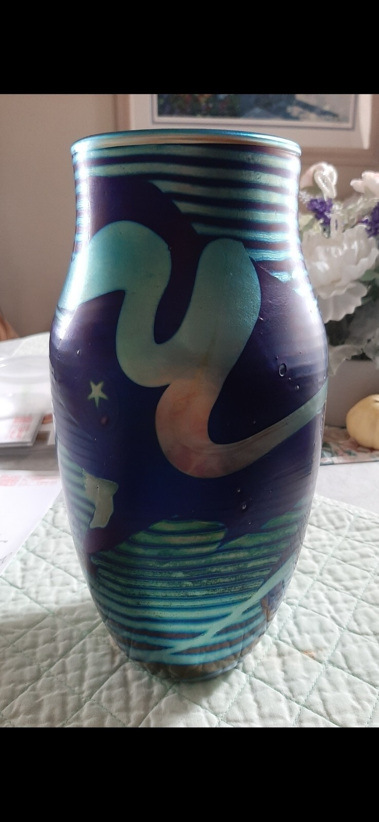 SPECIAL JIM LUNDBERG SIGNED UNIQUE VASE 1983.  RARE ONE-OFF BY STUDIO FOUNDER