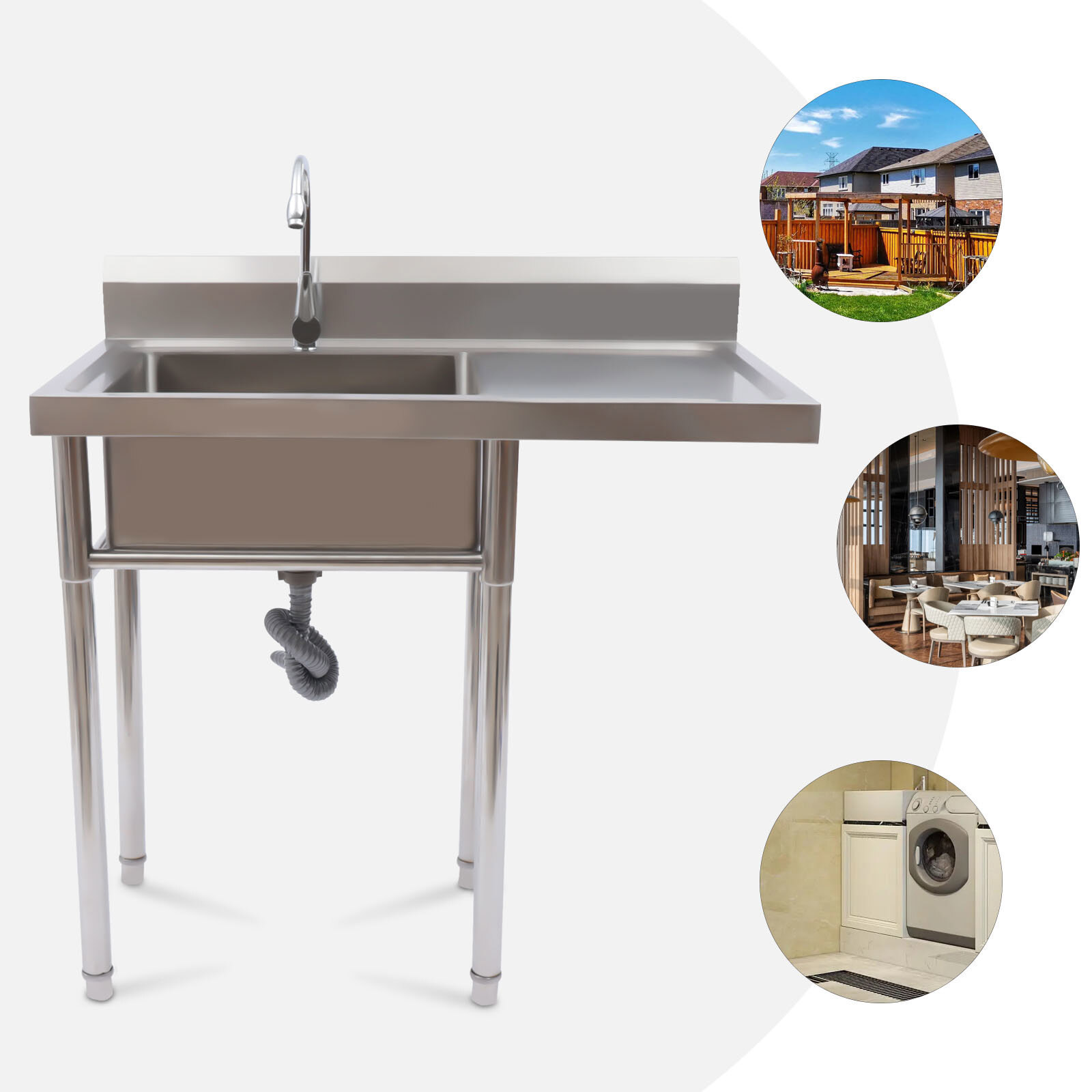 Commercial Restaurant Kitchen Sink with Faucet Free Standing Single Bowl Sink