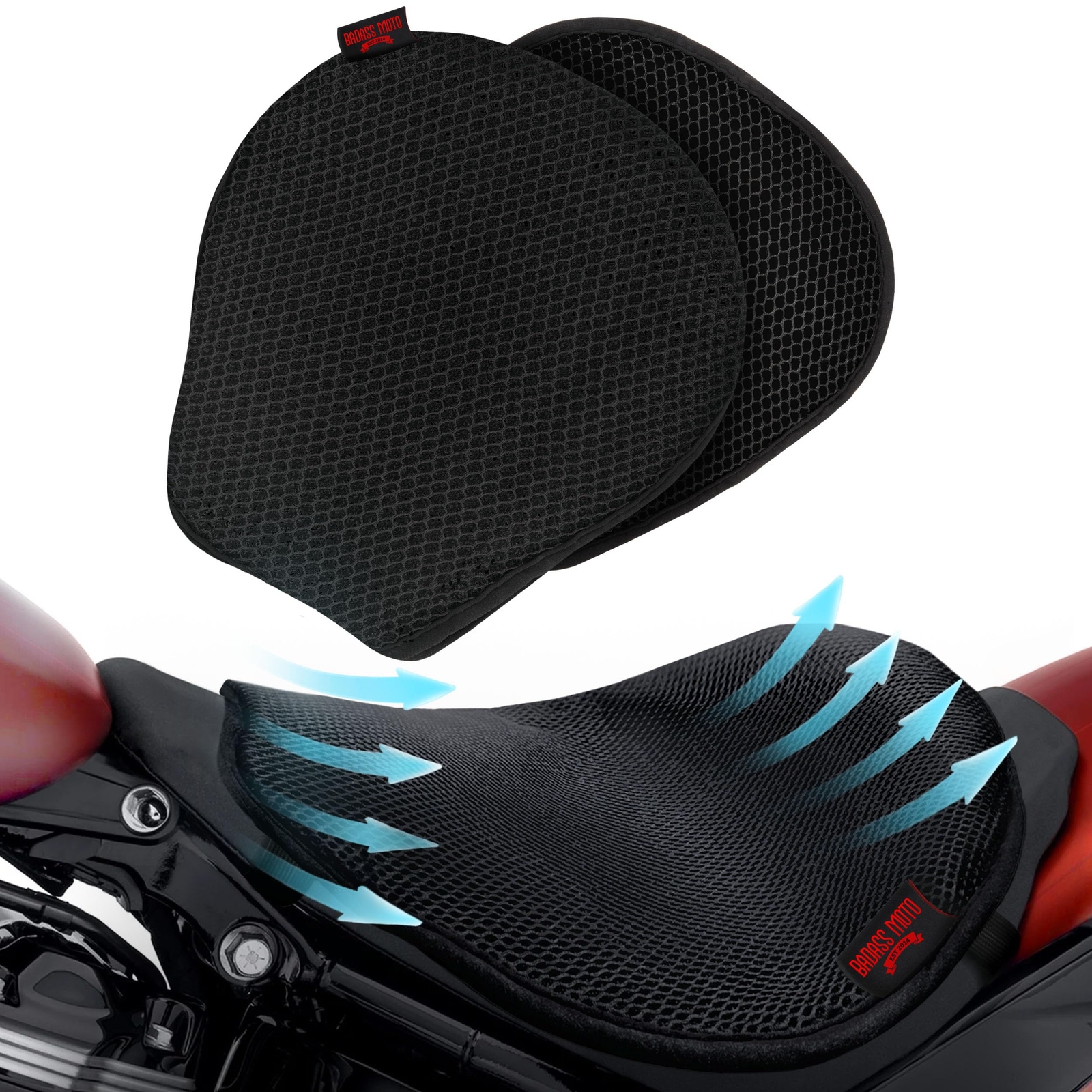 Badass Motorcycle Seat Pad Cushion 3D Mesh Air Cooling Insert Fit Cruiser Harley Badass Motorcycle Seat Pad Cushion 3D Mesh Air Cooling Insert Fit Cruiser Harley