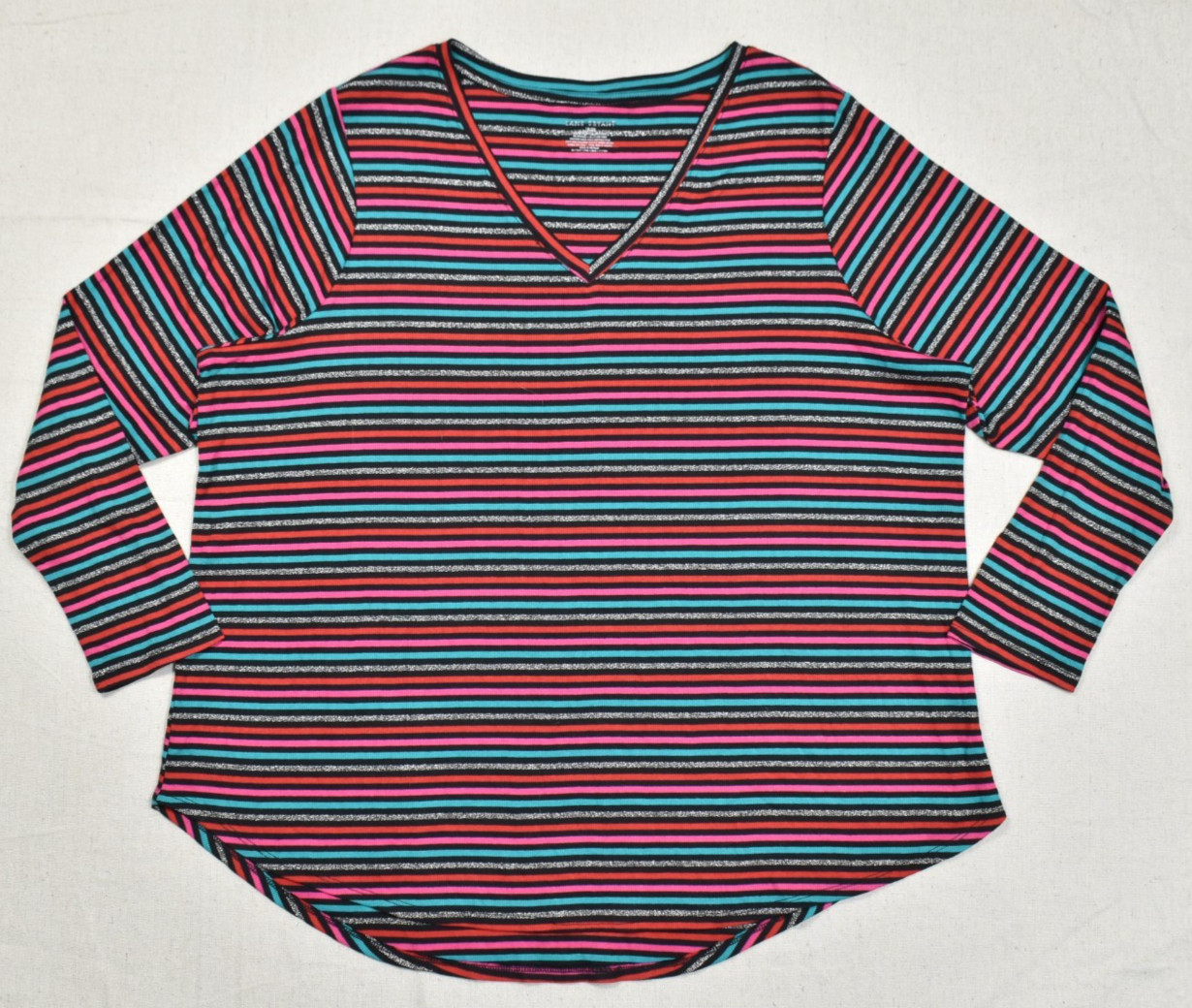 Lane Bryant Plus Size 18/20 Striped Metallic Shimmer V-Neck Long Sleeve Shirt