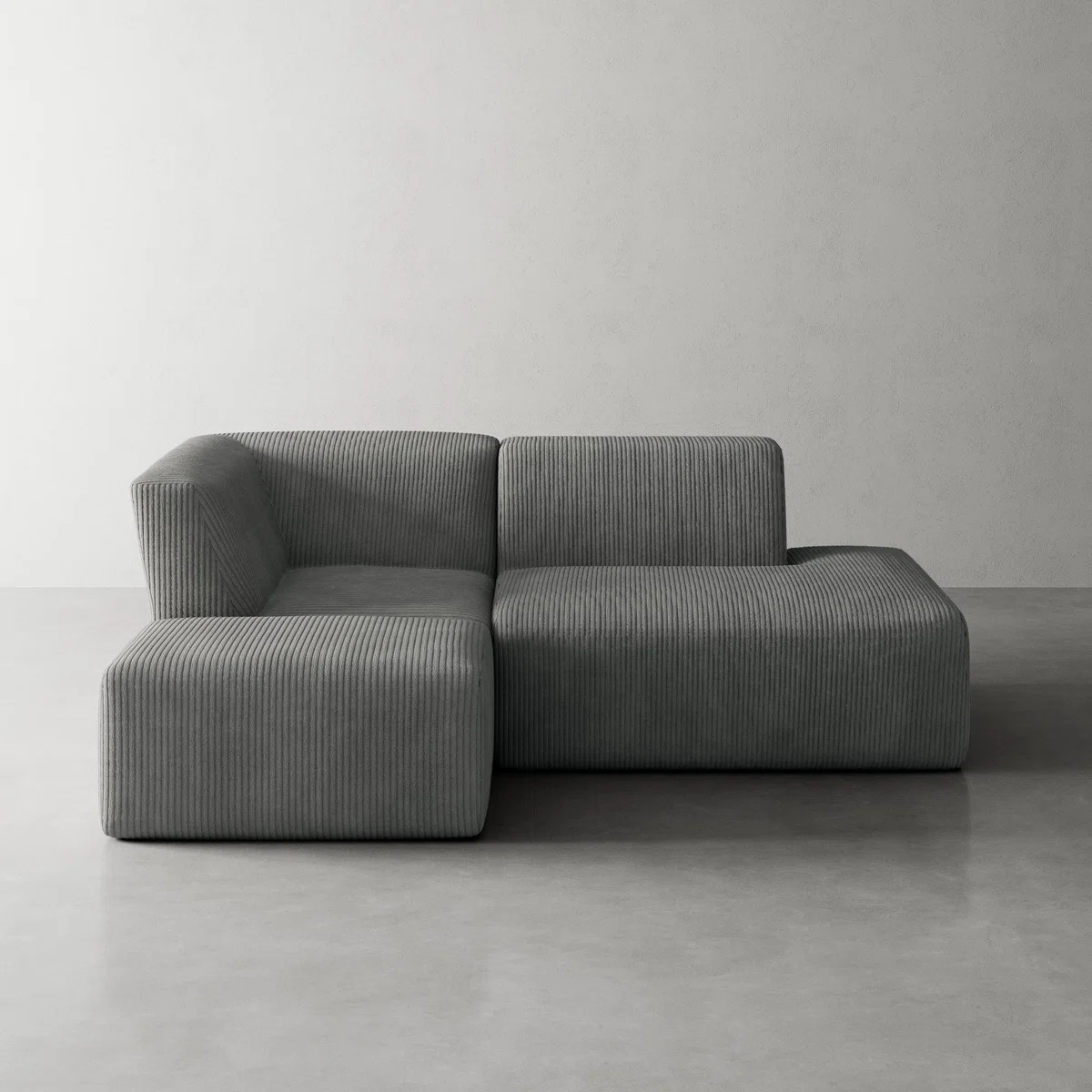 3 Piece Gray Corduroy Modular L-Shaped Sectional Sofa with Ottoman