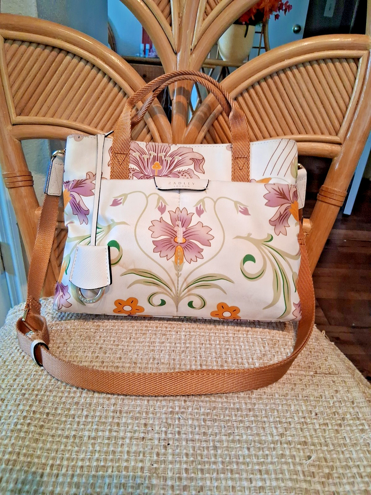 Radley London Responsible Purse Handbag Cream Floral Crossbody Divided Interior