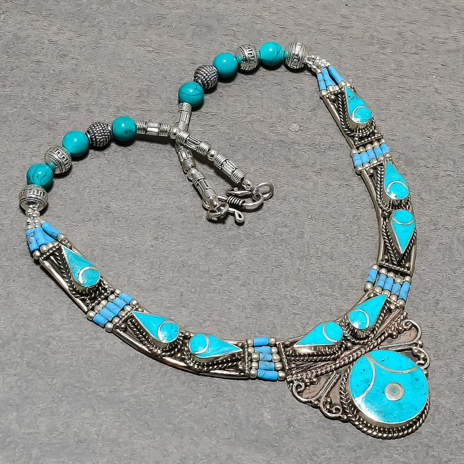 Turquoise Gemstone Nepalese Bohemian Jewelry Nepali Tibetan Necklace 18\