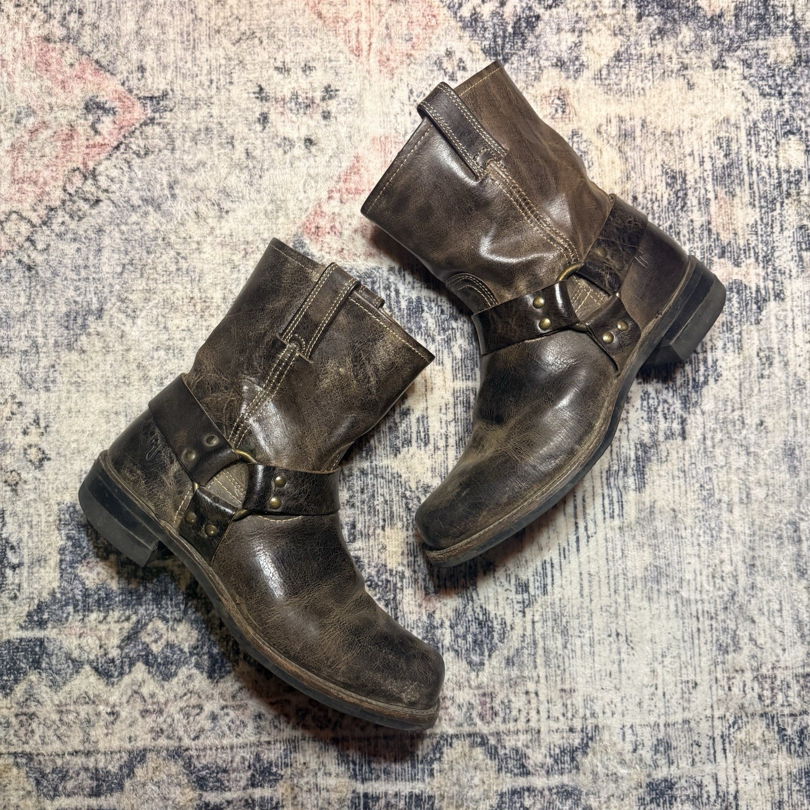 Frye Harness 12R Vintage USA Made Mens 11 M Brown Leather Biker Boots
