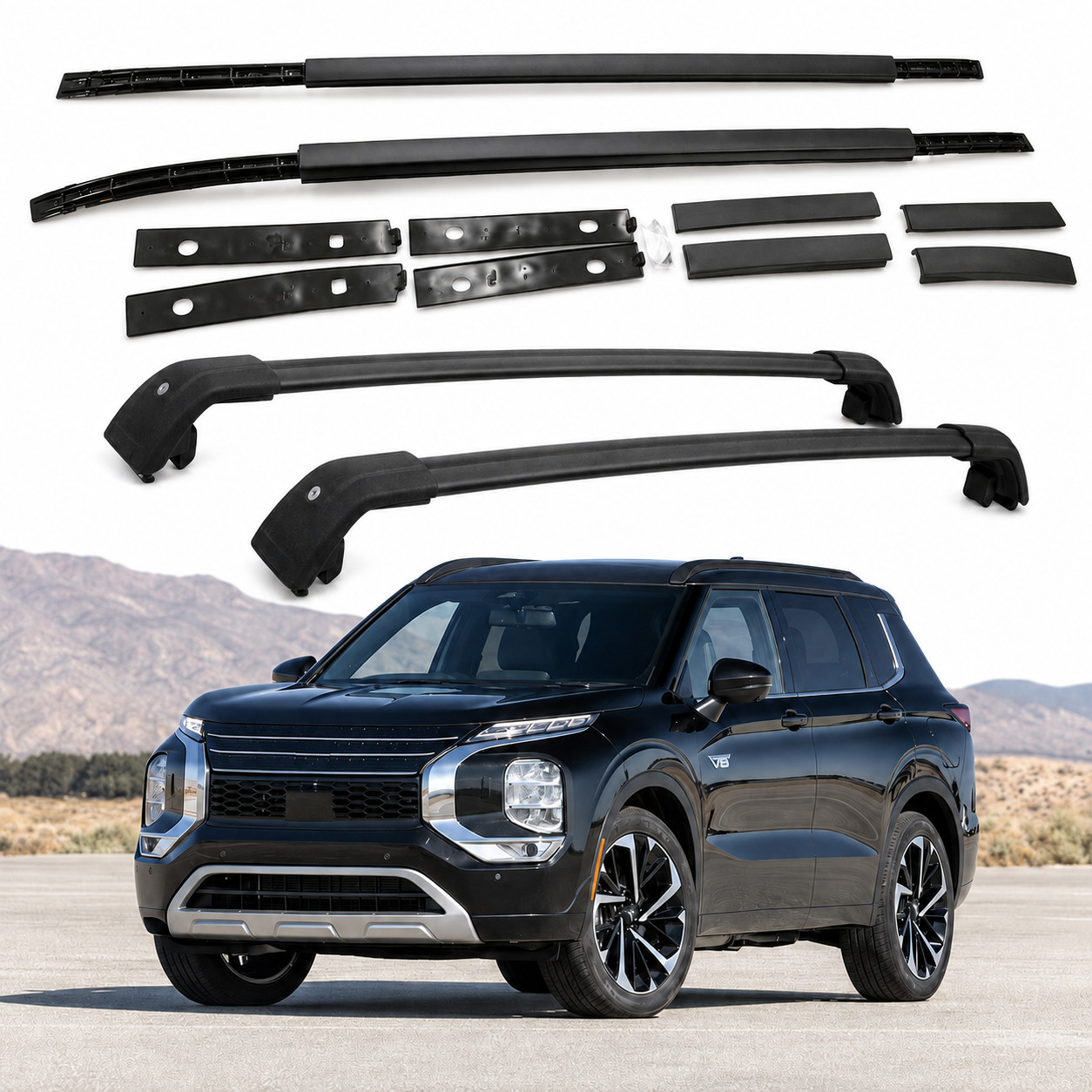 4PCS Roof Rack Side Rails Cross Bars for Mitsubishi Outlander 2022-2026 Black