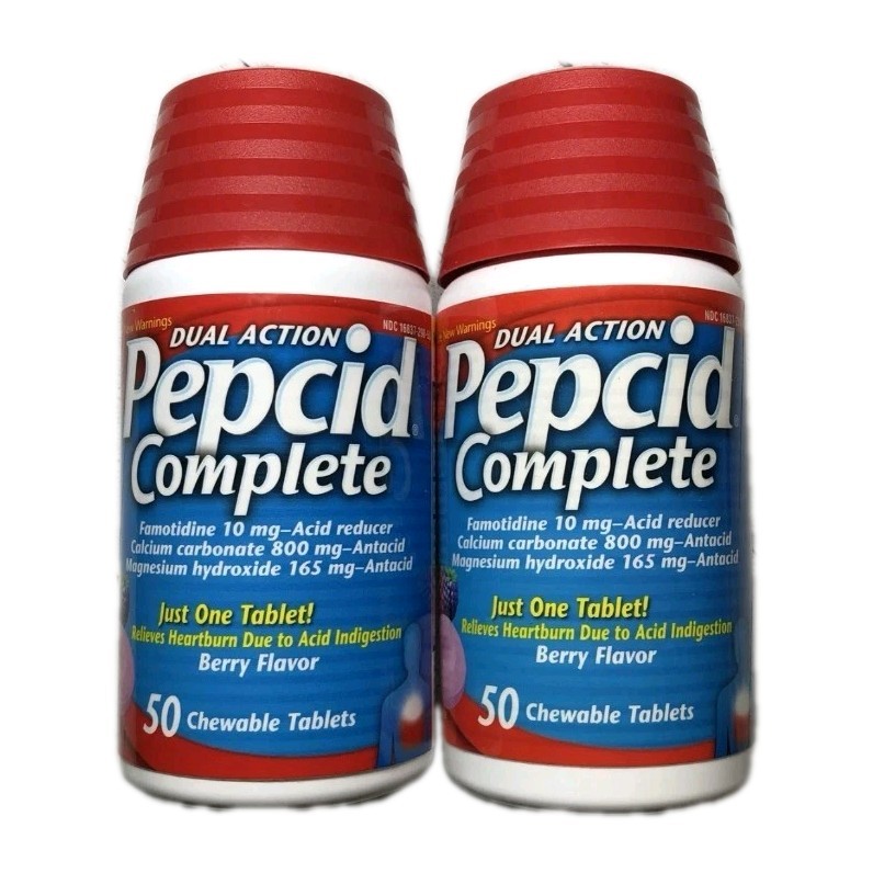 PEPCID COMPLETE 2 X 50 (100) *BERRY FLAVOR* CHEWABLE TABLETS EXP 2028 PEPCID COMPLETE 2 X 50 (100) *BERRY FLAVOR* CHEWABLE TABLETS EXP 2028