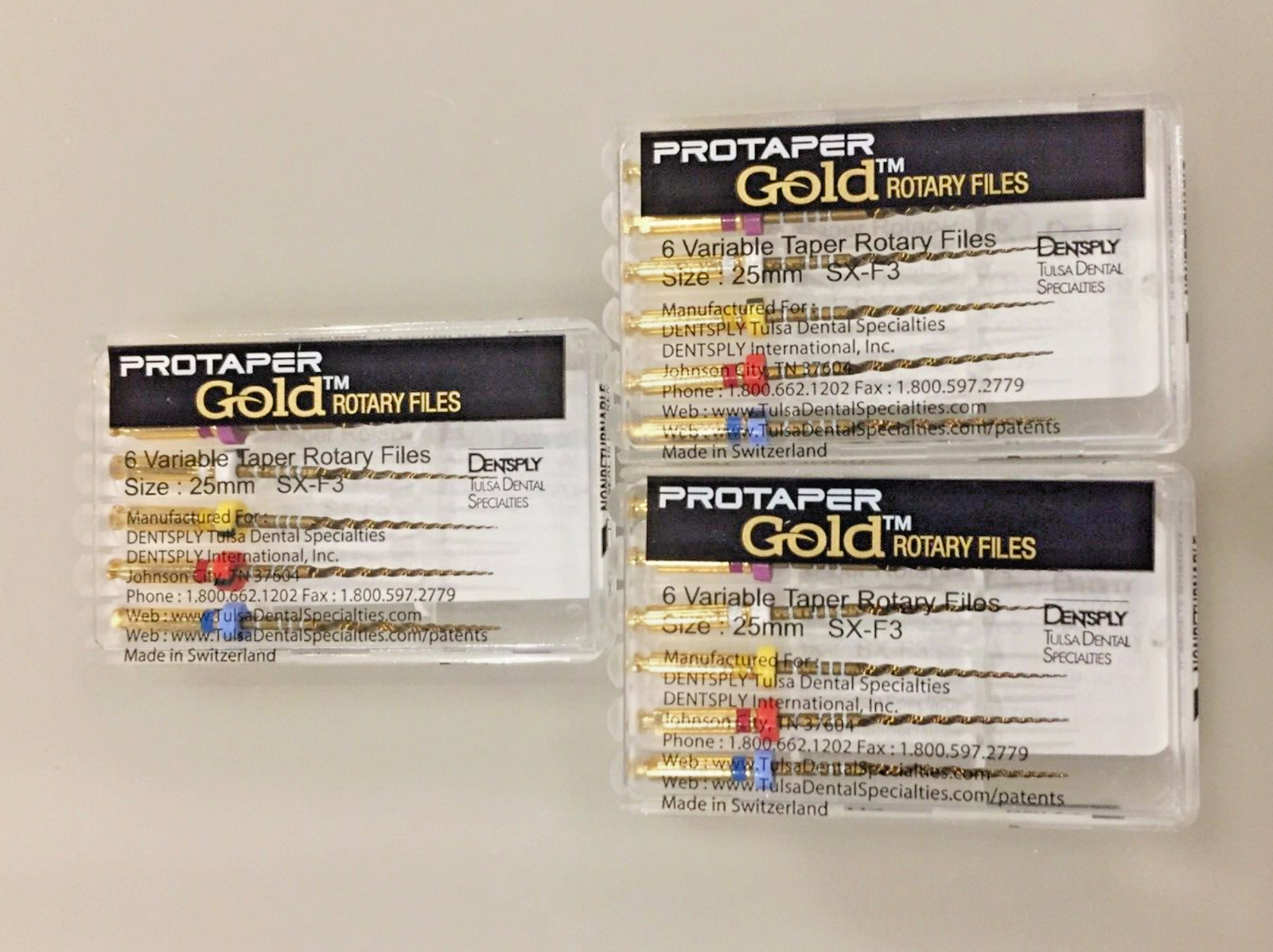 3 x Dentsply ProTaper Gold Files Assorted SX-F3 25mm