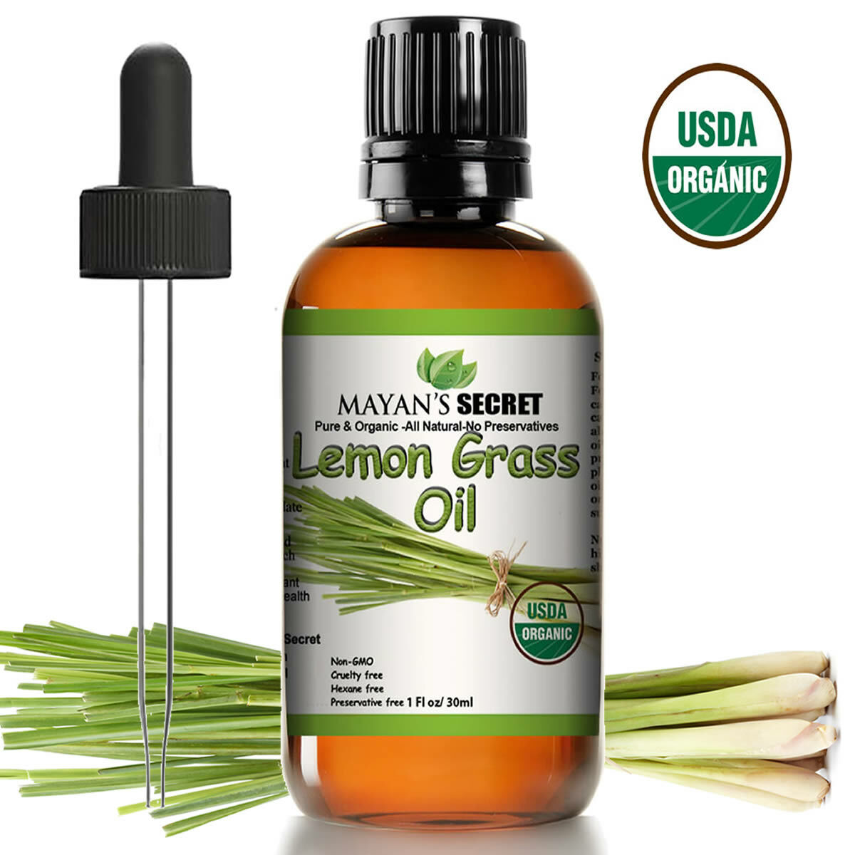 USDA Organic Lemongrass Essential Oil 1oz Pure Steam Distilled Aromatherapy