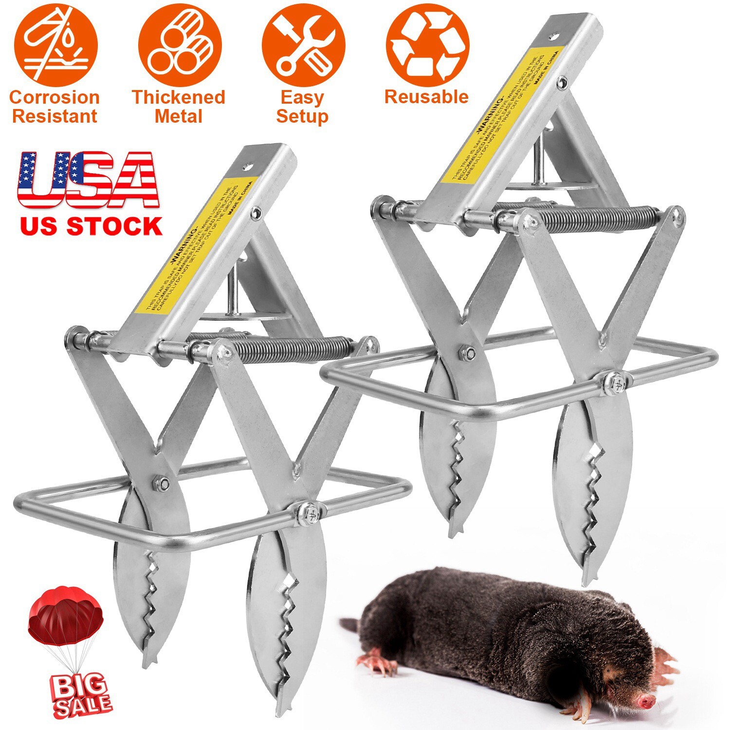 2PCS Mole Traps Scissor Mole Gopher Rodent Control Trap For Outdoor Lawn Garden