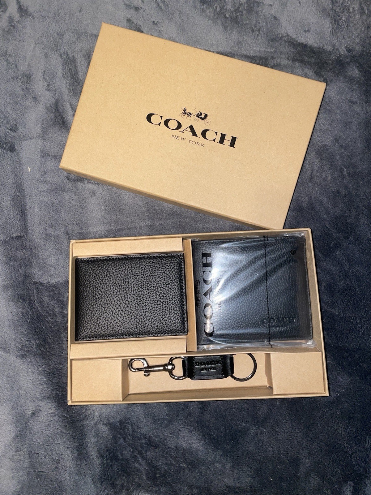 Coach Men\'s 3-in-1 Wallet Boxed Gift Set Signature Black Leather