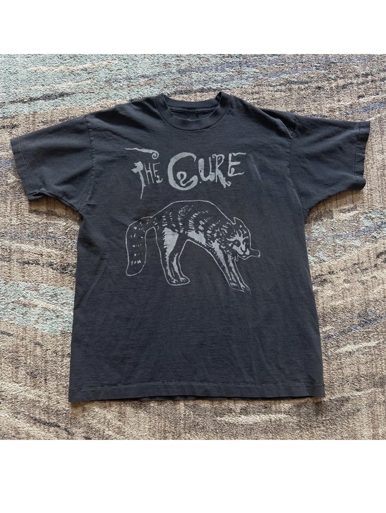 RARE The Cure Rare Cat Artwork Vtg Unisex Black T-Shirt Size S to 5XL