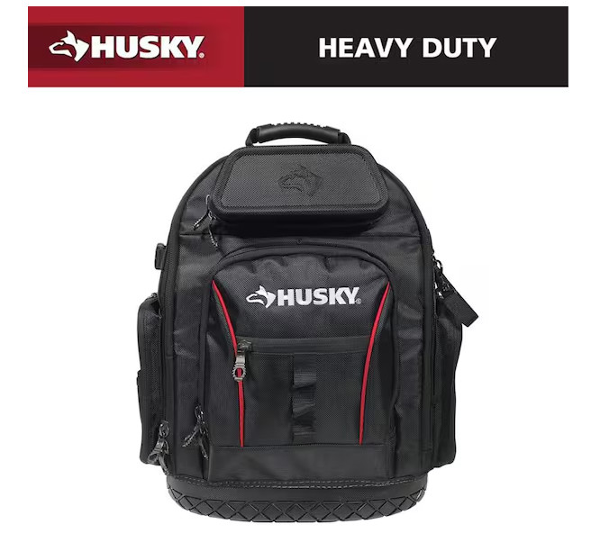 Husky 16-inch Pro Tool Heavy Duty Backpack Black Red 36 Pockets Husky 16-inch Pro Tool Heavy Duty Backpack Black Red 36 Pockets