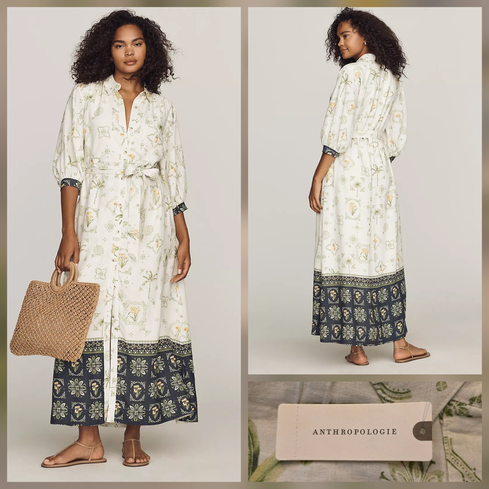 Anthropologie Maeve The Mona Linen Shirt Dress Neutral Pattern Medium NWT $188 Anthropologie Maeve The Mona Linen Shirt Dress Neutral Pattern Medium NWT $188