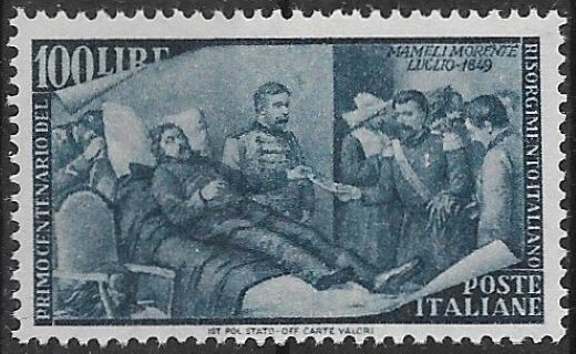 ITALY 1948 - CENTENARY OF THE RISORGIMENTO - LIRE 100 GREY BLUE MNH**